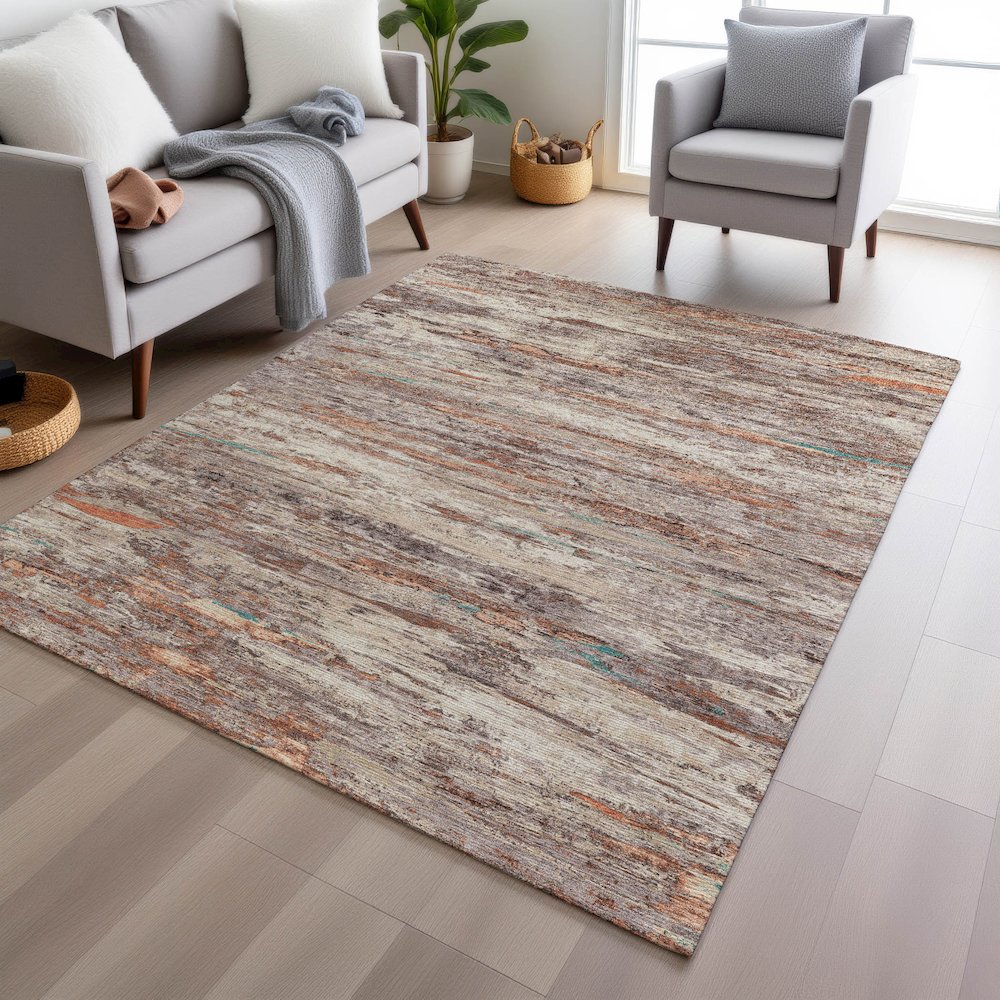 Machine Washable Indoor/Outdoor Chantille Terracotta 9' x 12' Rug. Picture 5