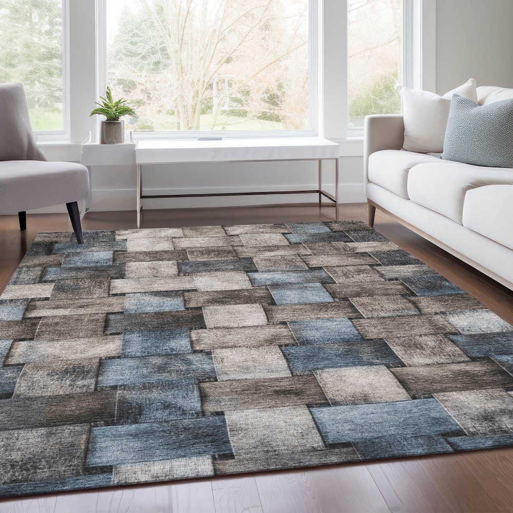 Machine Washable Indoor/Outdoor Chantille Taupe 9' x 12' Rug. Picture 6