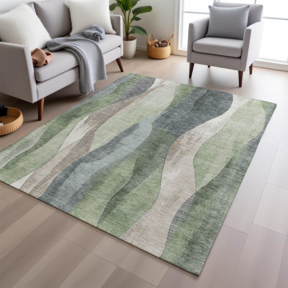 Machine Washable Indoor/Outdoor Chantille Fern 9' x 12' Rug. Picture 5