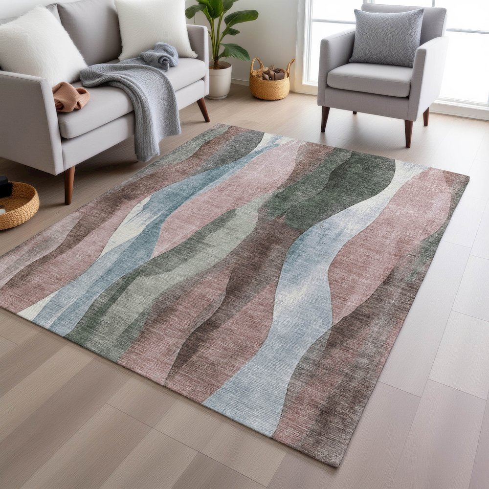 Machine Washable Indoor/Outdoor Chantille Salmon 9' x 12' Rug. Picture 5