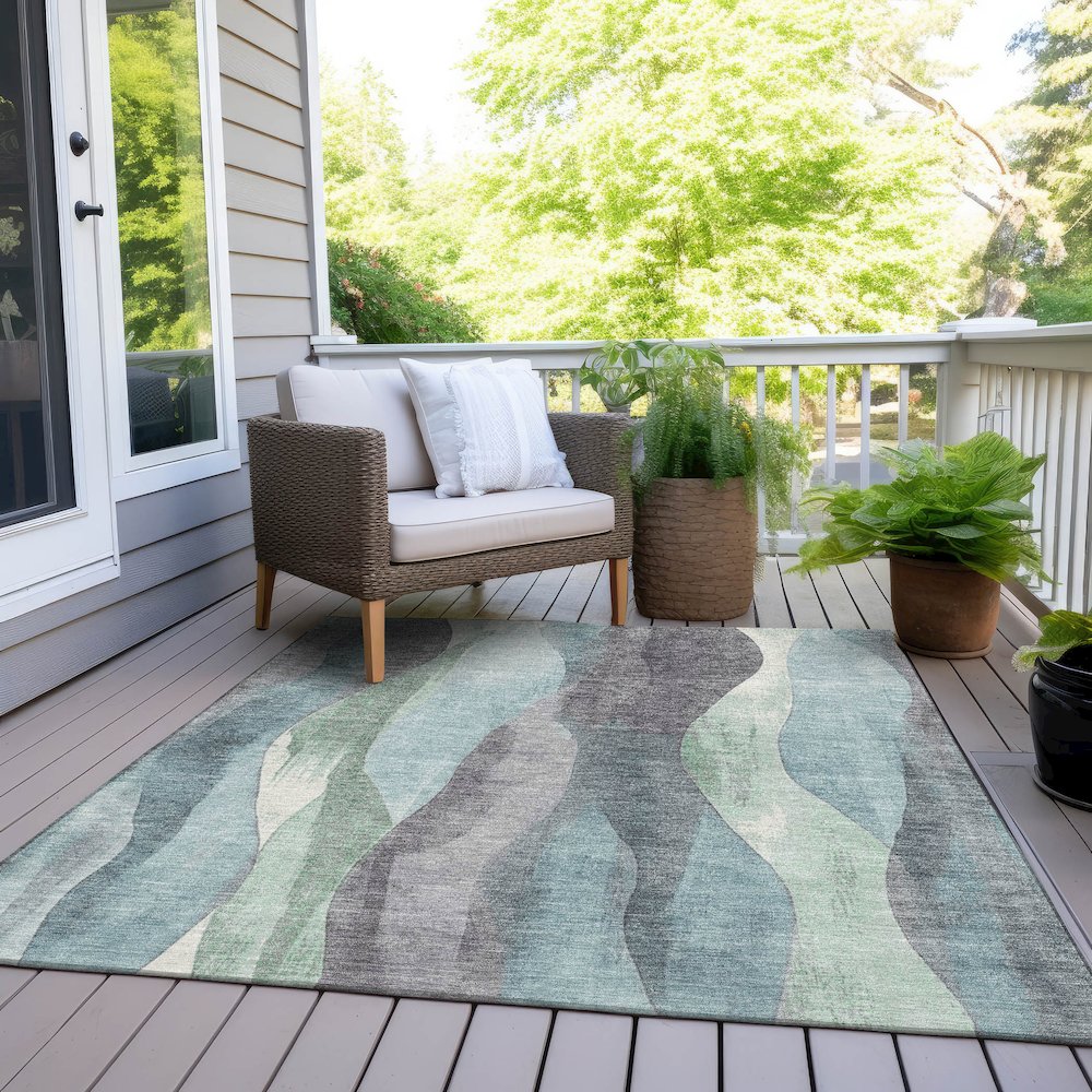 Machine Washable Indoor/Outdoor Chantille Teal 9' x 12' Rug. Picture 8