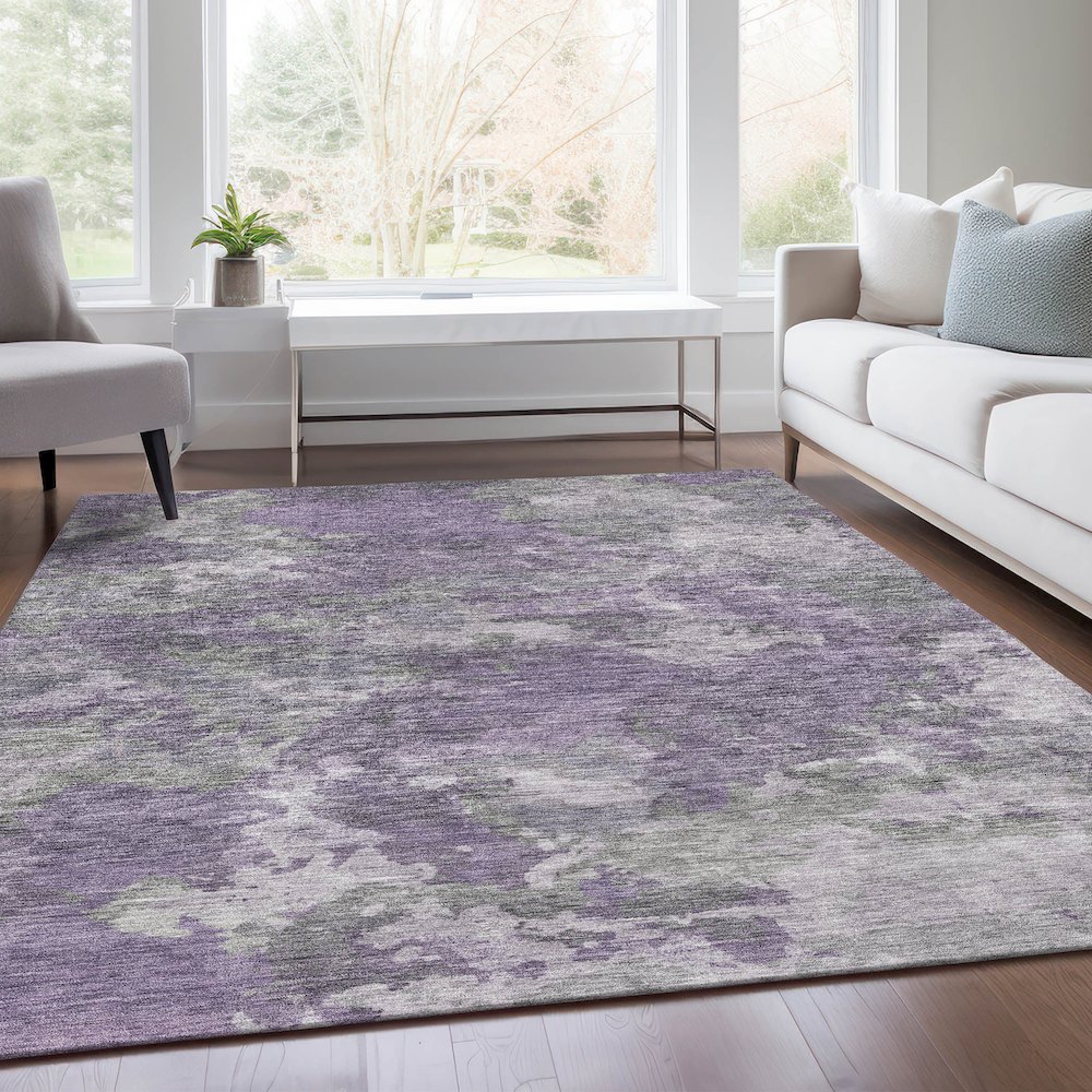 Machine Washable Indoor/Outdoor Chantille Purple 9' x 12' Rug. Picture 6