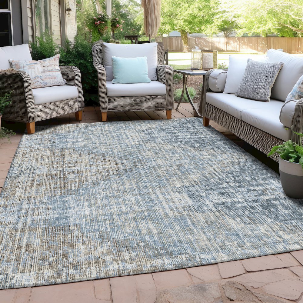 Machine Washable Indoor/Outdoor Chantille Denim 9' x 12' Rug. Picture 7