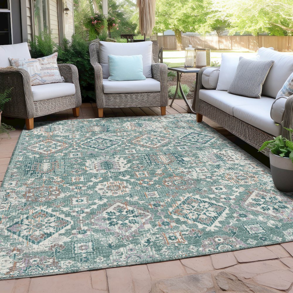 Machine Washable Indoor/Outdoor Chantille Seafoam 9' x 12' Rug. Picture 7