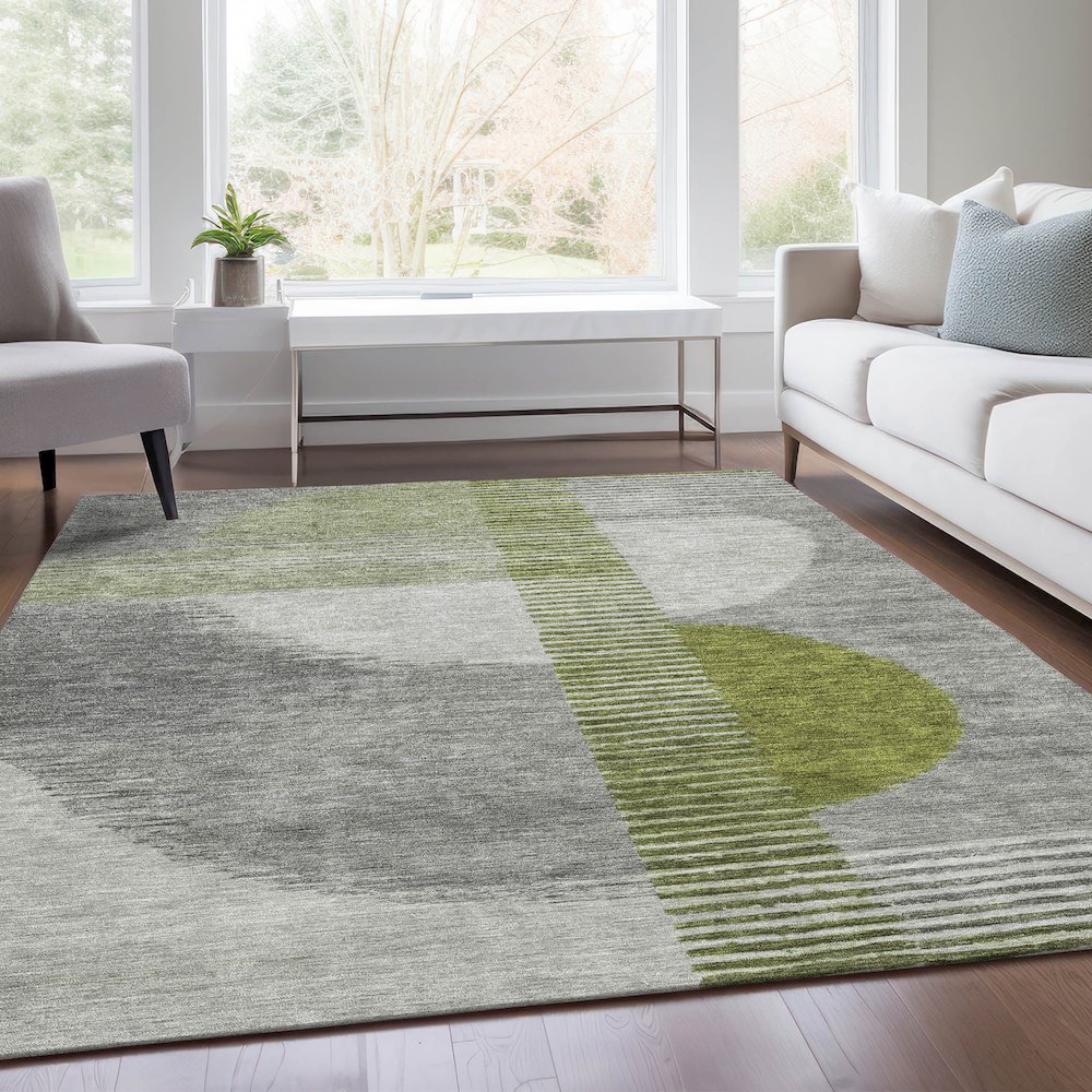 Machine Washable Indoor/Outdoor Chantille Olive 9' x 12' Rug. Picture 6