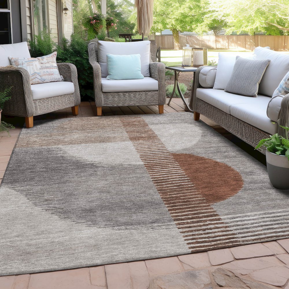 Machine Washable Indoor/Outdoor Chantille Taupe 9' x 12' Rug. Picture 7