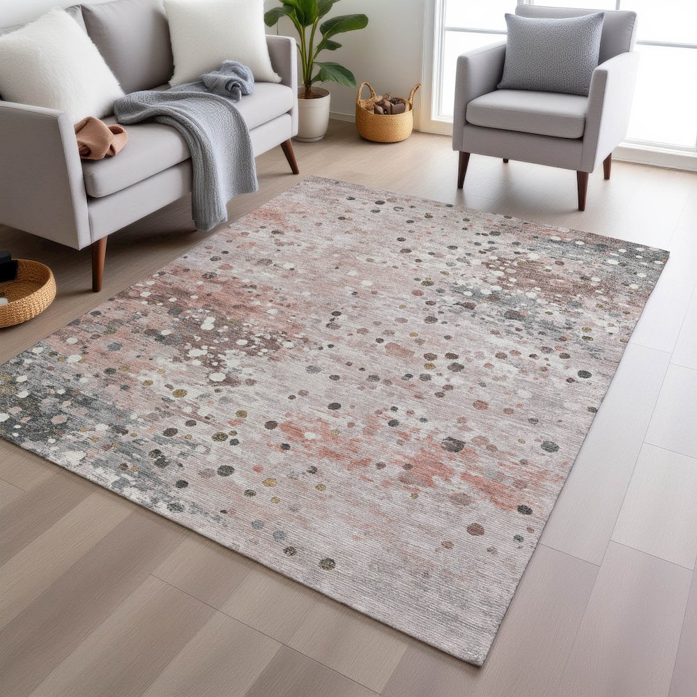 Machine Washable Indoor/Outdoor Chantille Salmon 9' x 12' Rug. Picture 5