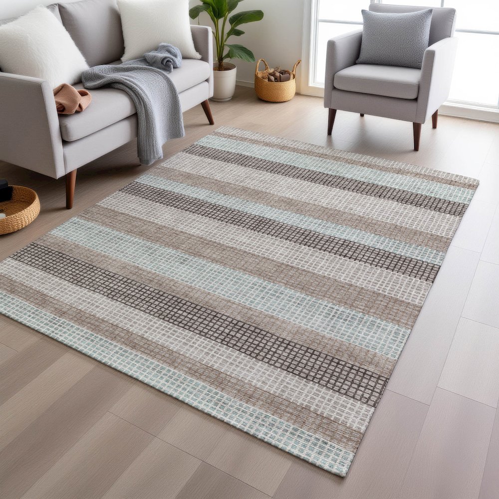 Machine Washable Indoor/Outdoor Chantille Taupe 9' x 12' Rug. Picture 5