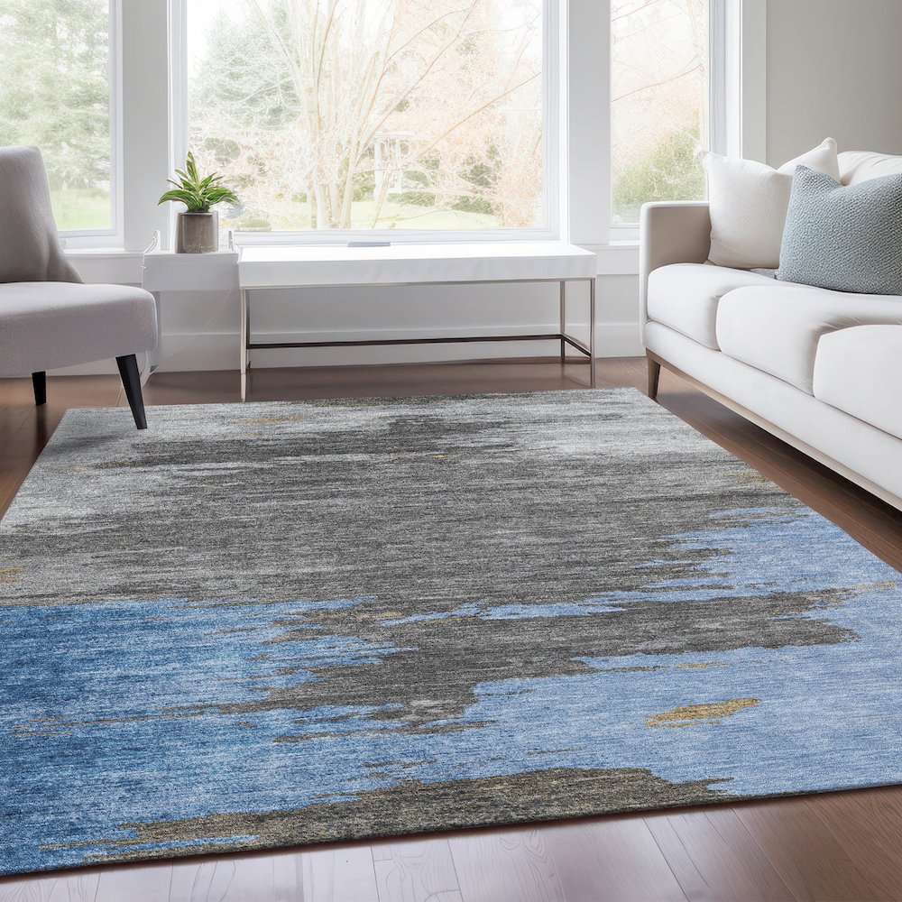 Machine Washable Indoor/Outdoor Chantille Denim 9' x 12' Rug. Picture 6