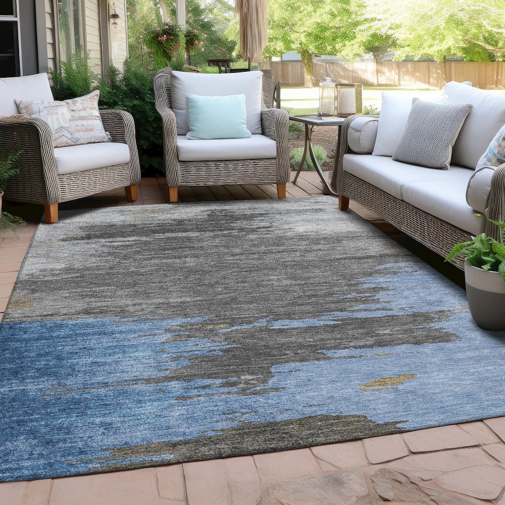 Machine Washable Indoor/Outdoor Chantille Denim 9' x 12' Rug. Picture 7