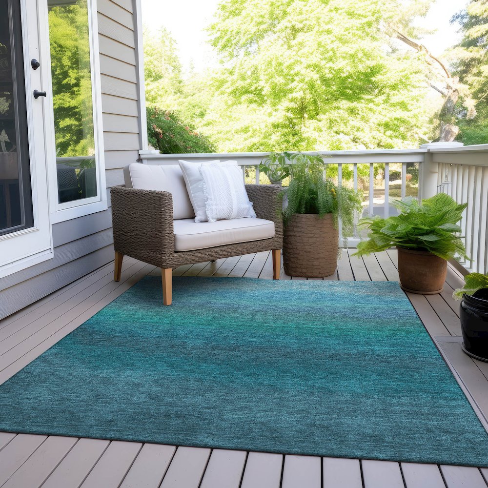 Machine Washable Indoor/Outdoor Chantille Teal 9' x 12' Rug. Picture 8