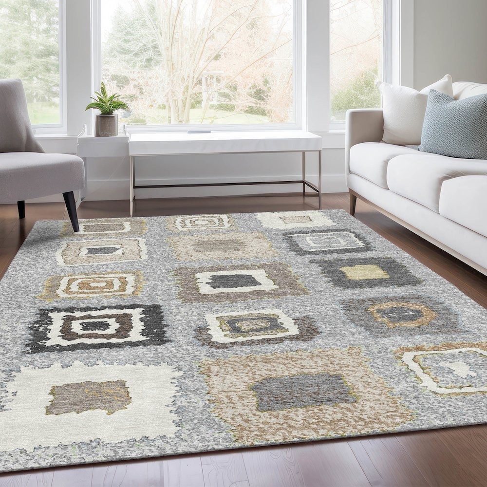 Machine Washable Indoor/Outdoor Chantille Gray 9' x 12' Rug. Picture 6