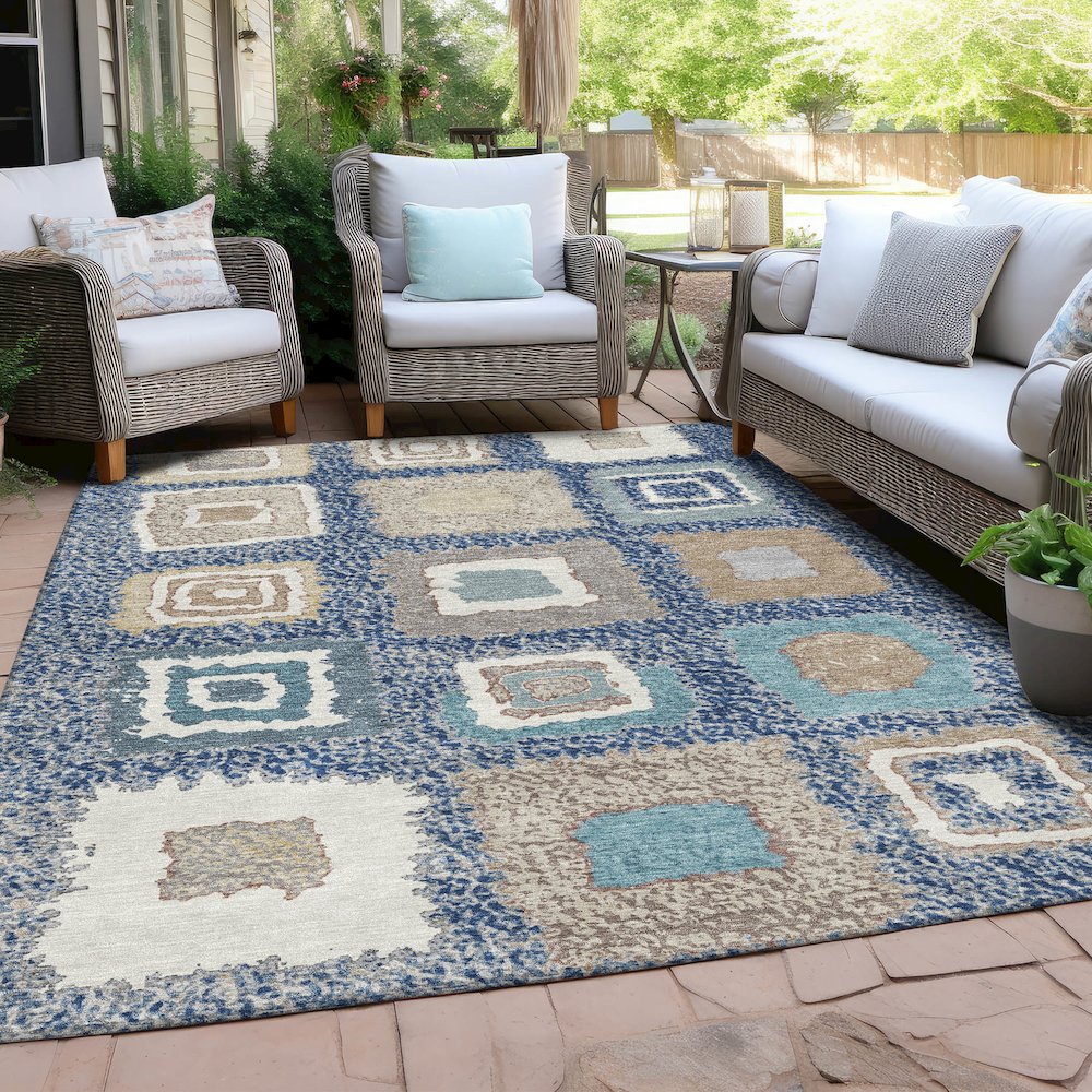 Machine Washable Indoor/Outdoor Chantille Navy 9' x 12' Rug. Picture 7