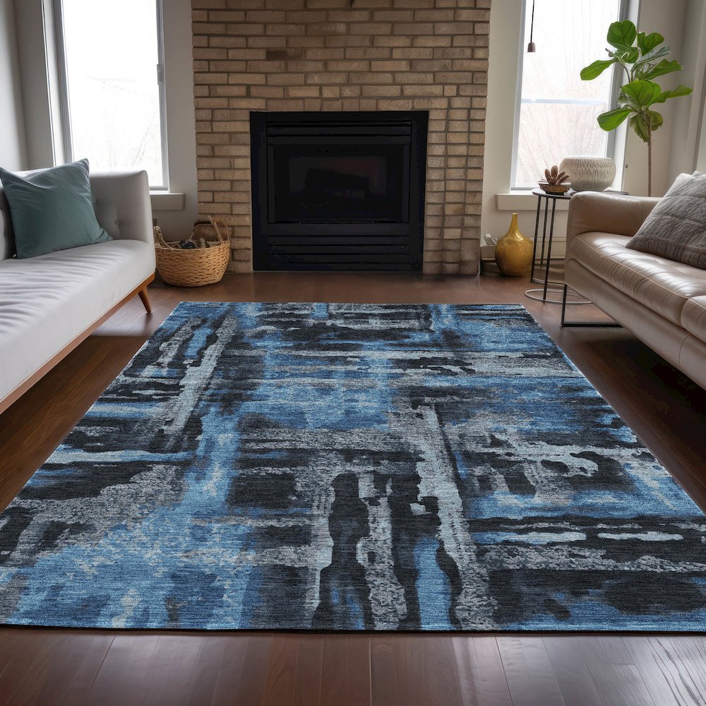 Machine Washable Indoor/Outdoor Chantille ACN2015 Black 9' x 12' Rug. Picture 6