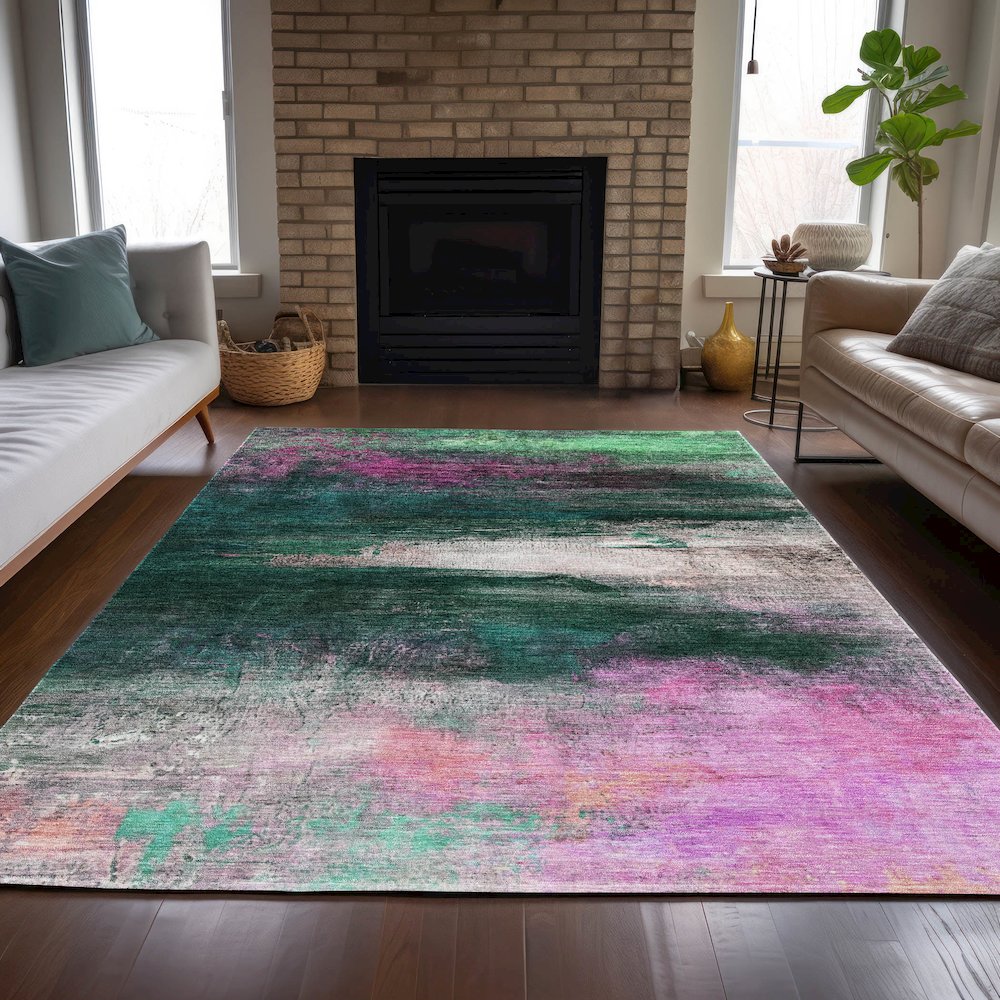 Machine Washable Indoor/Outdoor Chantille ACN2016 Green 9' x 12' Rug. Picture 6