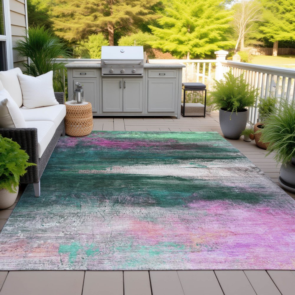 Machine Washable Indoor/Outdoor Chantille ACN2016 Green 9' x 12' Rug. Picture 7