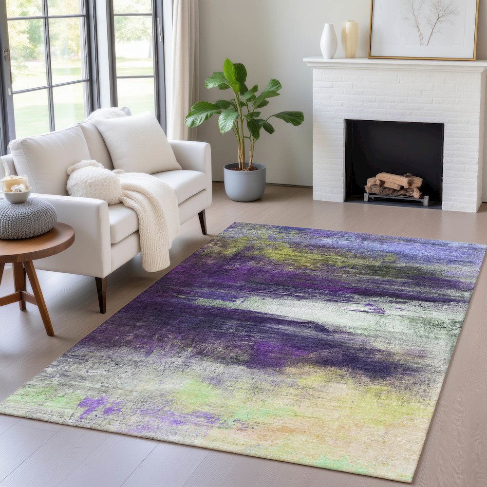 Machine Washable Indoor/Outdoor Chantille ACN2016 Purple 9' x 12' Rug. Picture 5