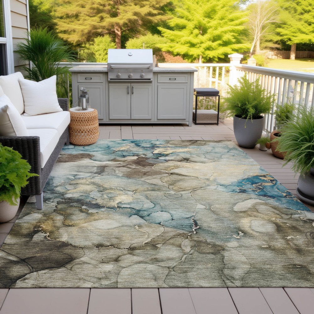 Machine Washable Indoor/Outdoor Chantille ACN2018 Brown 9' x 12' Rug. Picture 7