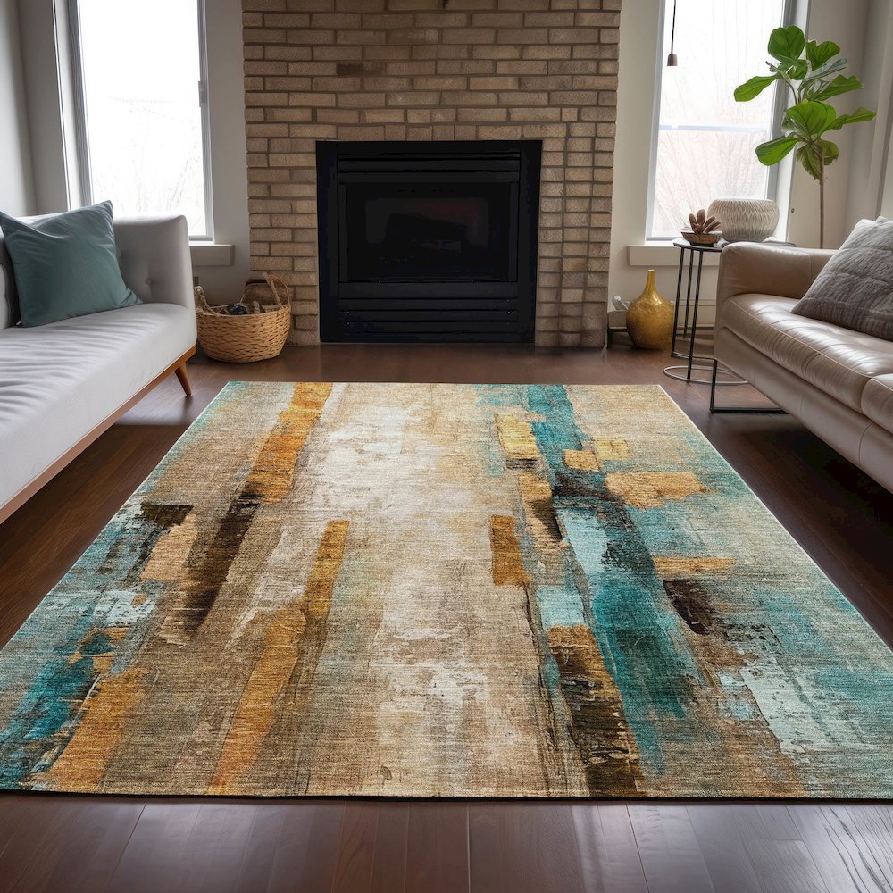 Machine Washable Indoor/Outdoor Chantille ACN2020 Beige 9' x 12' Rug. Picture 6
