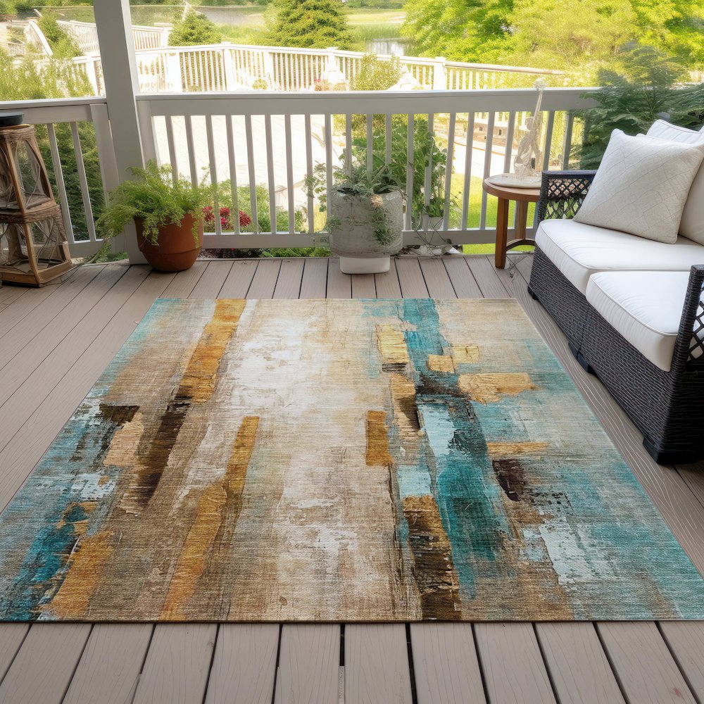 Machine Washable Indoor/Outdoor Chantille ACN2020 Beige 9' x 12' Rug. Picture 8