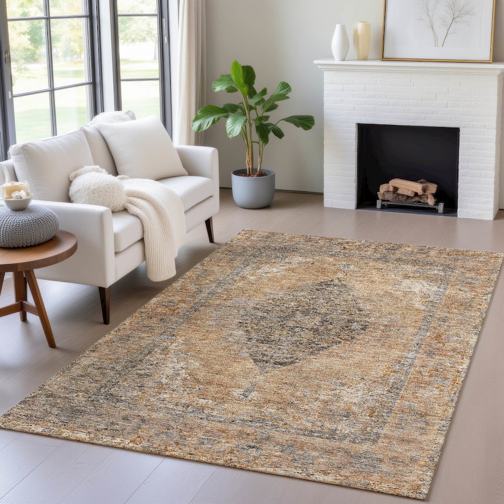 Machine Washable Indoor/Outdoor Chantille ACN2021 Copper 9' x 12' Rug. Picture 5