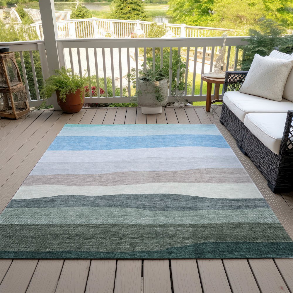 Machine Washable Indoor/Outdoor Chantille ACN2023 Green 9' x 12' Rug. Picture 8