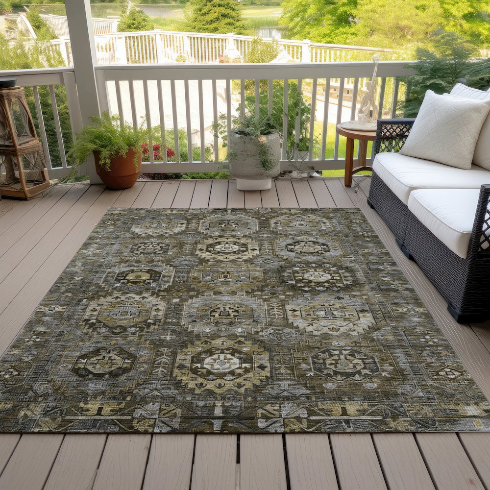 Machine Washable Indoor/Outdoor Chantille ACN2024 Mocha 9' x 12' Rug. Picture 8