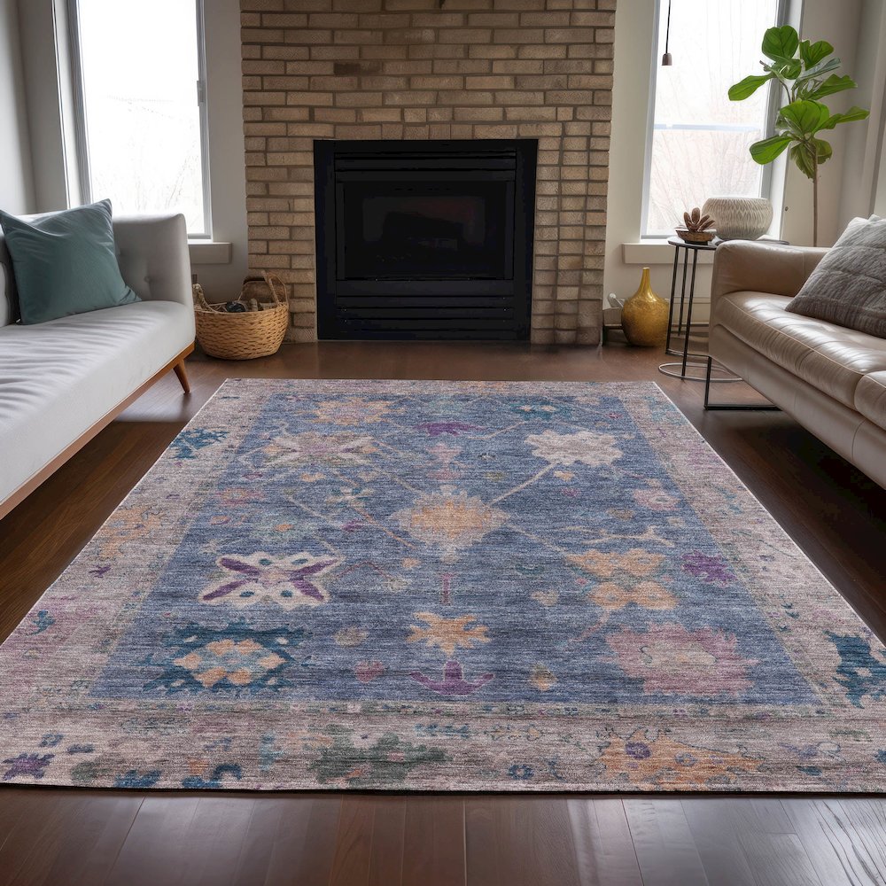 Machine Washable Indoor/Outdoor Chantille ACN2025 Blue 9' x 12' Rug. Picture 6