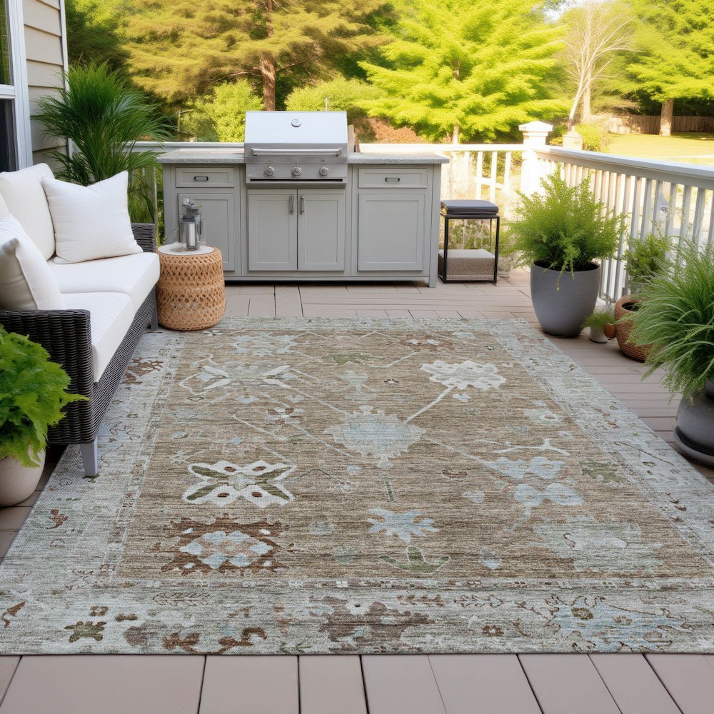 Machine Washable Indoor/Outdoor Chantille ACN2025 Brown 9' x 12' Rug. Picture 7