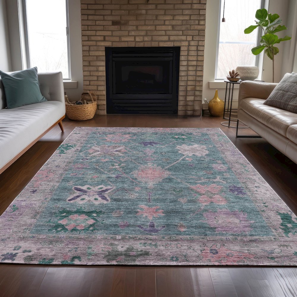 Machine Washable Indoor/Outdoor Chantille ACN2025 Green 9' x 12' Rug. Picture 6
