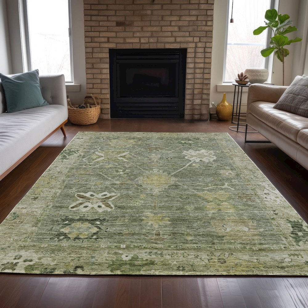 Machine Washable Indoor/Outdoor Chantille ACN2025 Sage 9' x 12' Rug. Picture 6