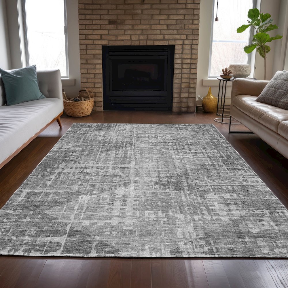 Machine Washable Indoor/Outdoor Chantille ACN2026 Gray 9' x 12' Rug. Picture 6