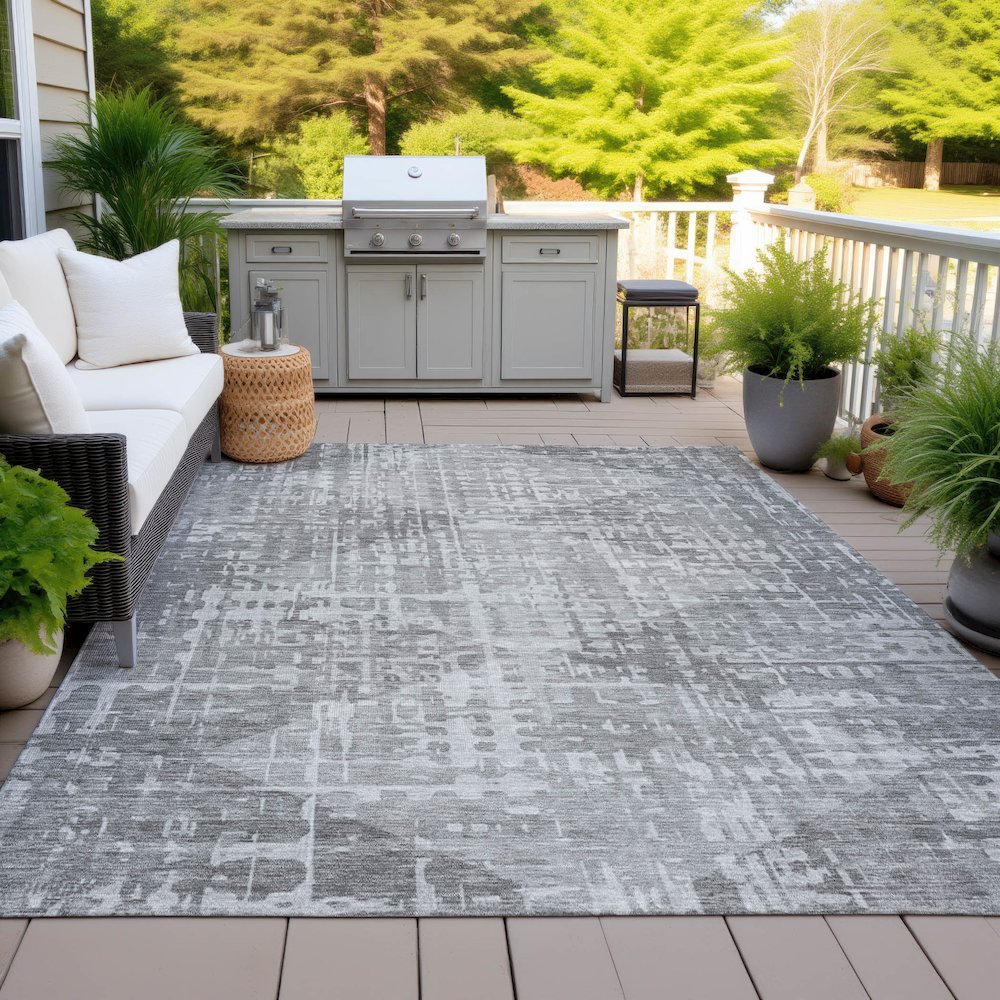 Machine Washable Indoor/Outdoor Chantille ACN2026 Gray 9' x 12' Rug. Picture 7