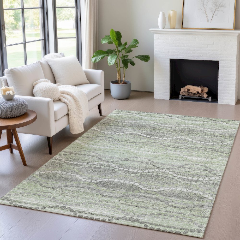 Machine Washable Indoor/Outdoor Chantille ACN2030 Green 9' x 12' Rug. Picture 5
