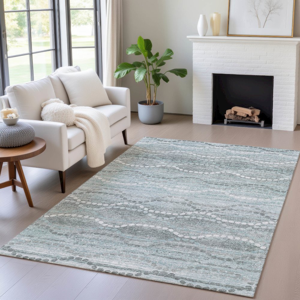 Machine Washable Indoor/Outdoor Chantille ACN2030 Teal 9' x 12' Rug. Picture 5