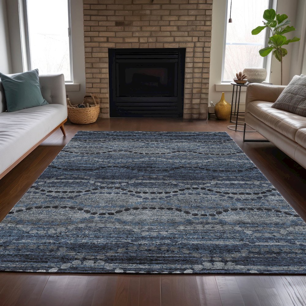 Machine Washable Indoor/Outdoor Chantille ACN2031 Navy 9' x 12' Rug. Picture 6
