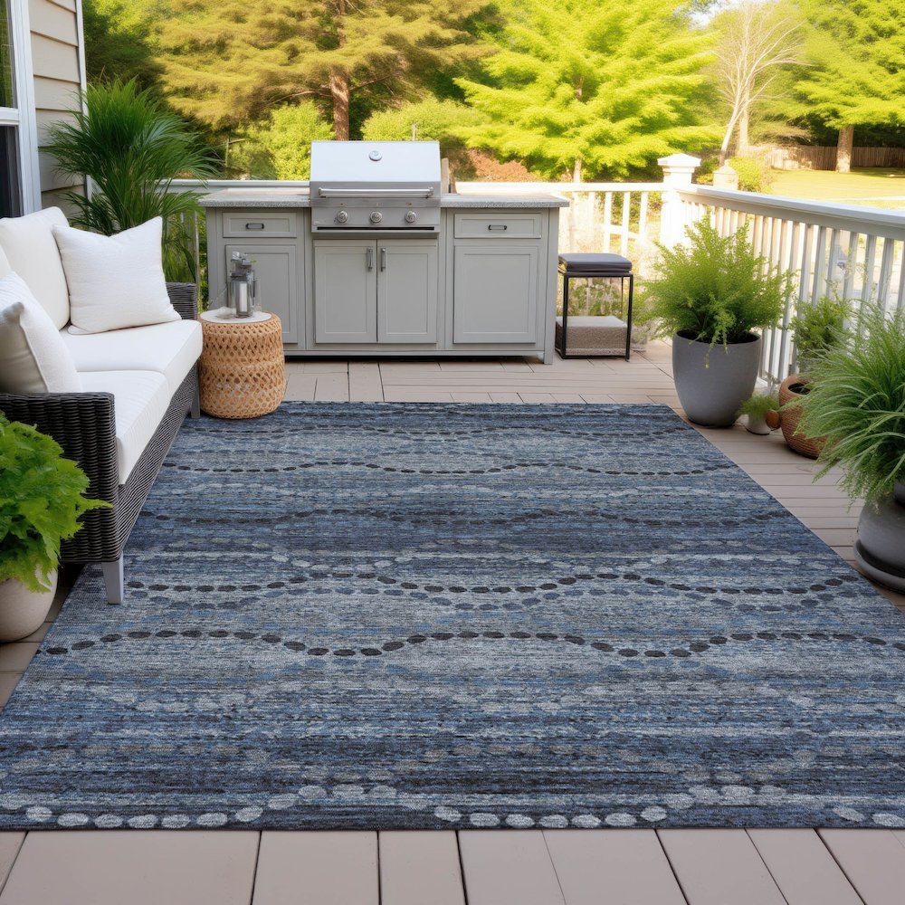 Machine Washable Indoor/Outdoor Chantille ACN2031 Navy 9' x 12' Rug. Picture 7