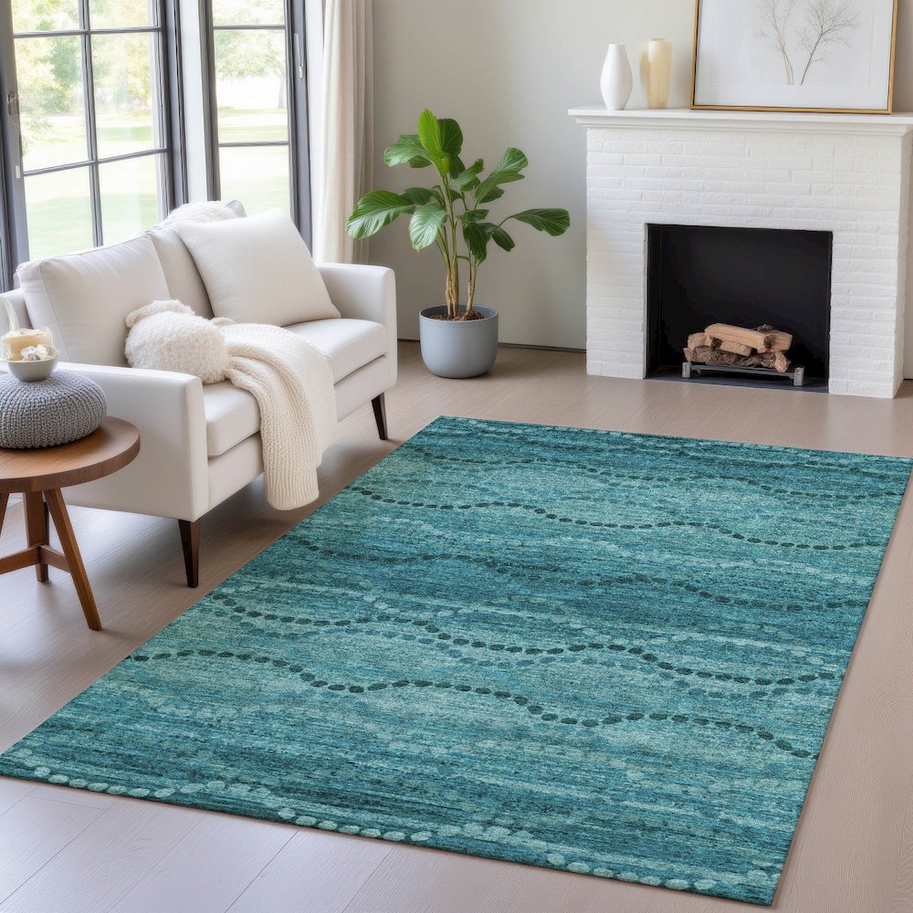 Machine Washable Indoor/Outdoor Chantille ACN2031 Turquoise 9' x 12' Rug. Picture 5
