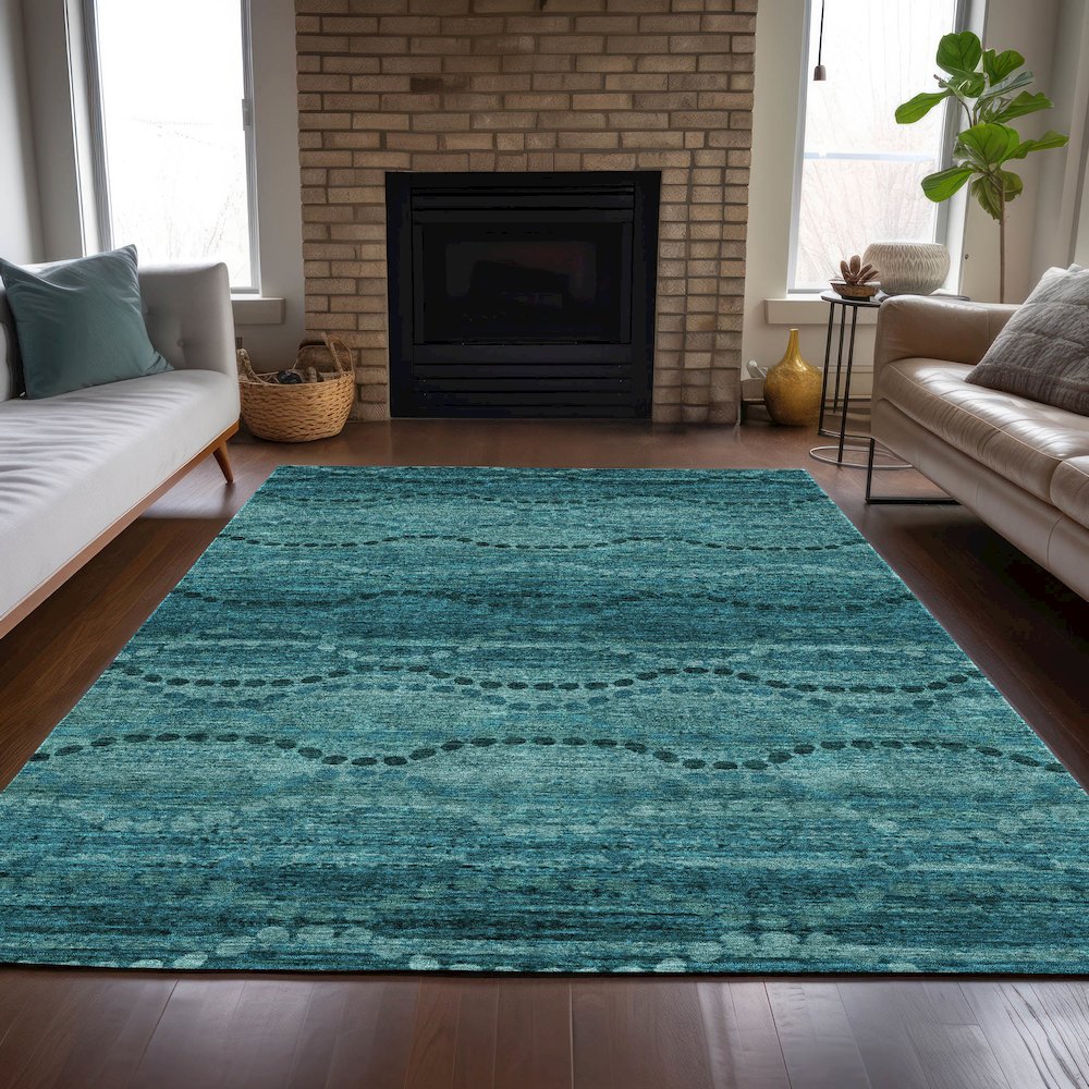 Machine Washable Indoor/Outdoor Chantille ACN2031 Turquoise 9' x 12' Rug. Picture 6