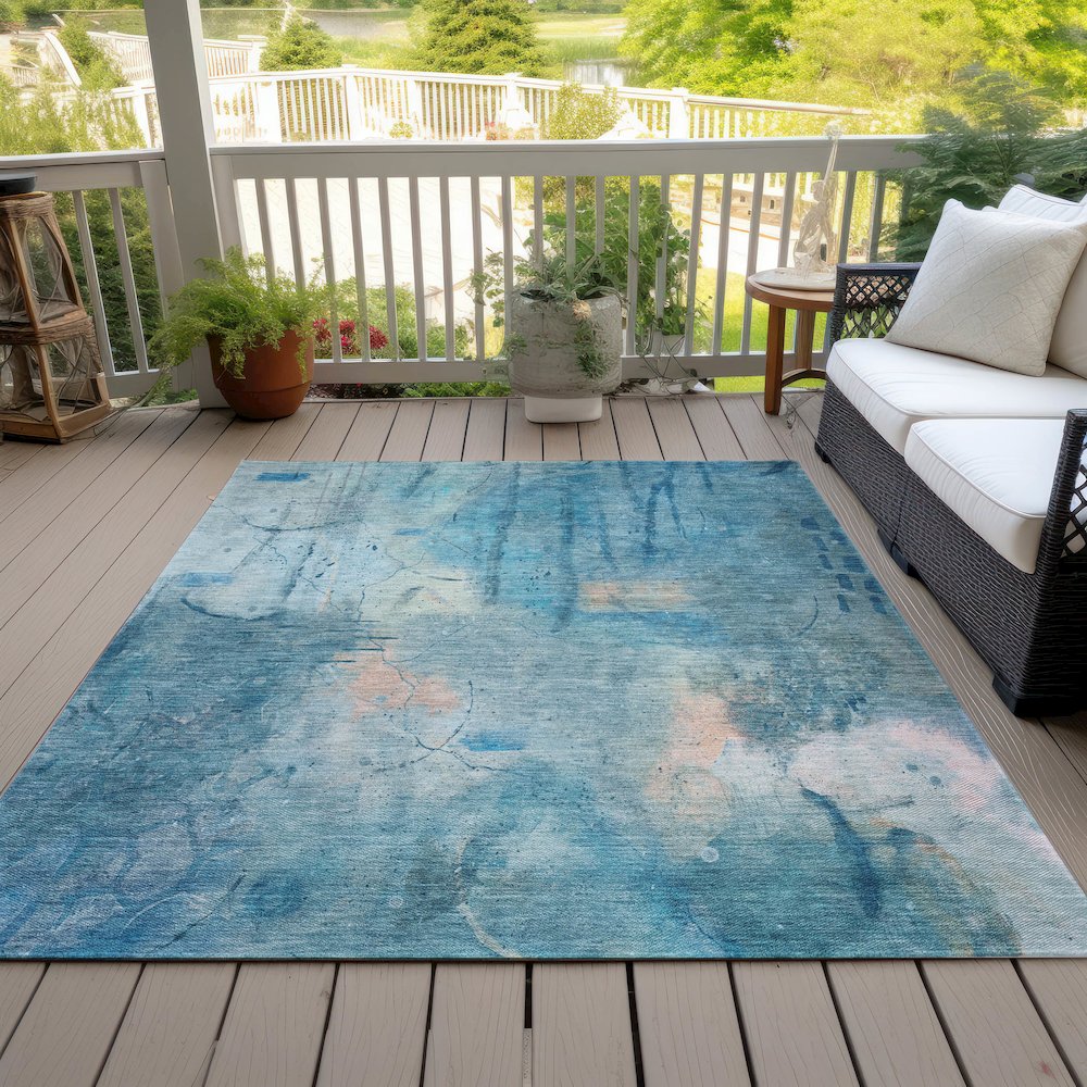 Machine Washable Indoor/Outdoor Chantille ACN2032 Blue 9' x 12' Rug. Picture 8