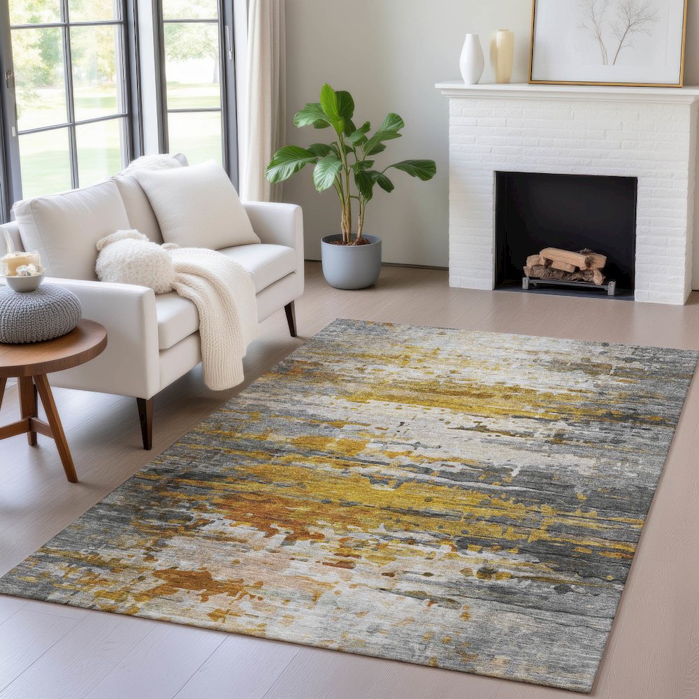 Machine Washable Indoor/Outdoor Chantille ACN2034 Copper 9' x 12' Rug. Picture 5