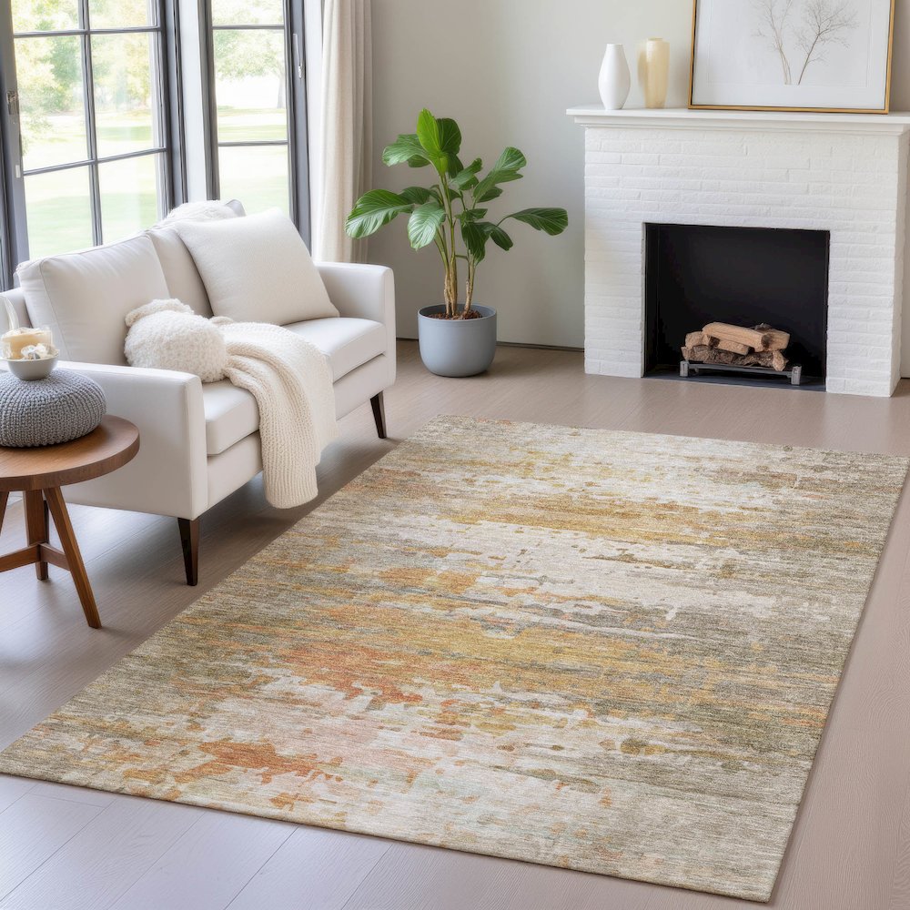 Machine Washable Indoor/Outdoor Chantille ACN2034 Khaki 9' x 12' Rug. Picture 5