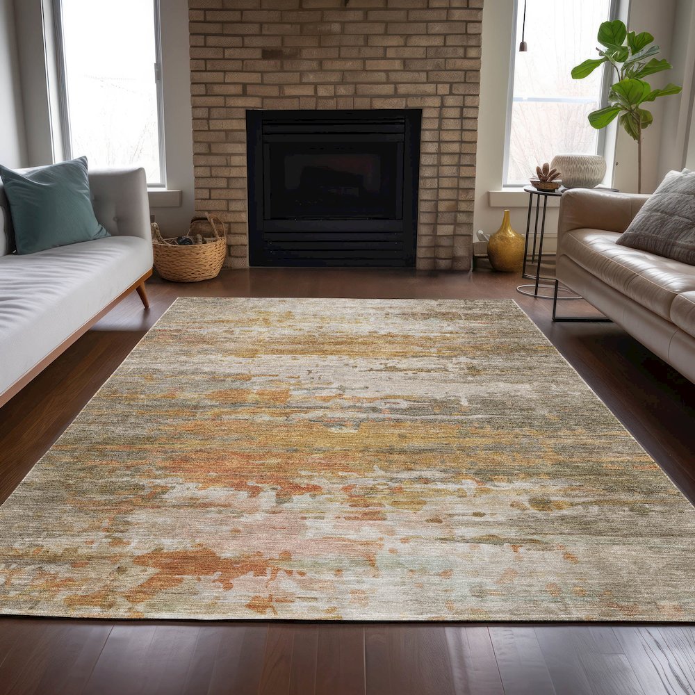 Machine Washable Indoor/Outdoor Chantille ACN2034 Khaki 9' x 12' Rug. Picture 6
