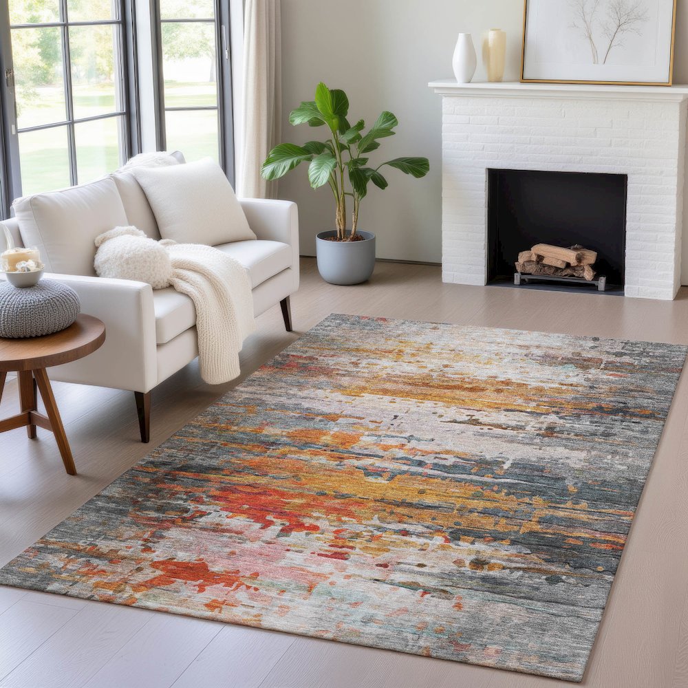 Machine Washable Indoor/Outdoor Chantille ACN2034 Terracotta 9' x 12' Rug. Picture 5