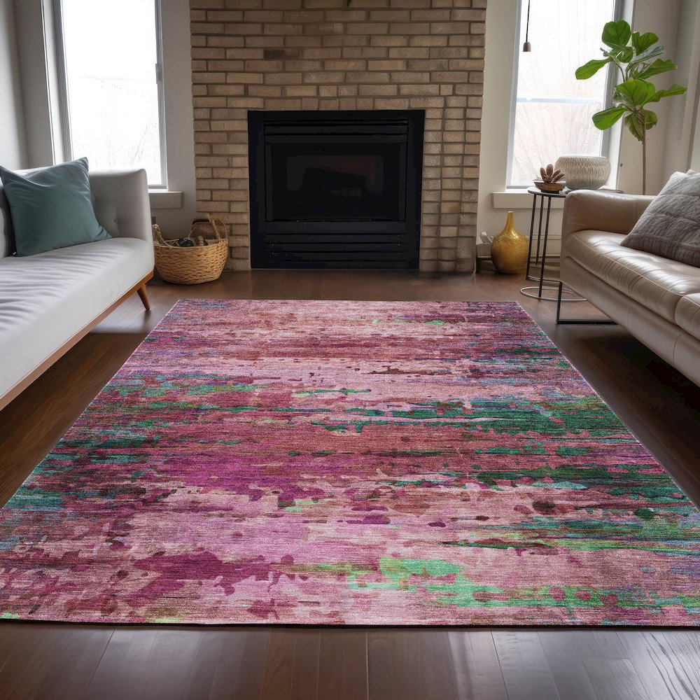 Machine Washable Indoor/Outdoor Chantille ACN2035 Pink 9' x 12' Rug. Picture 6