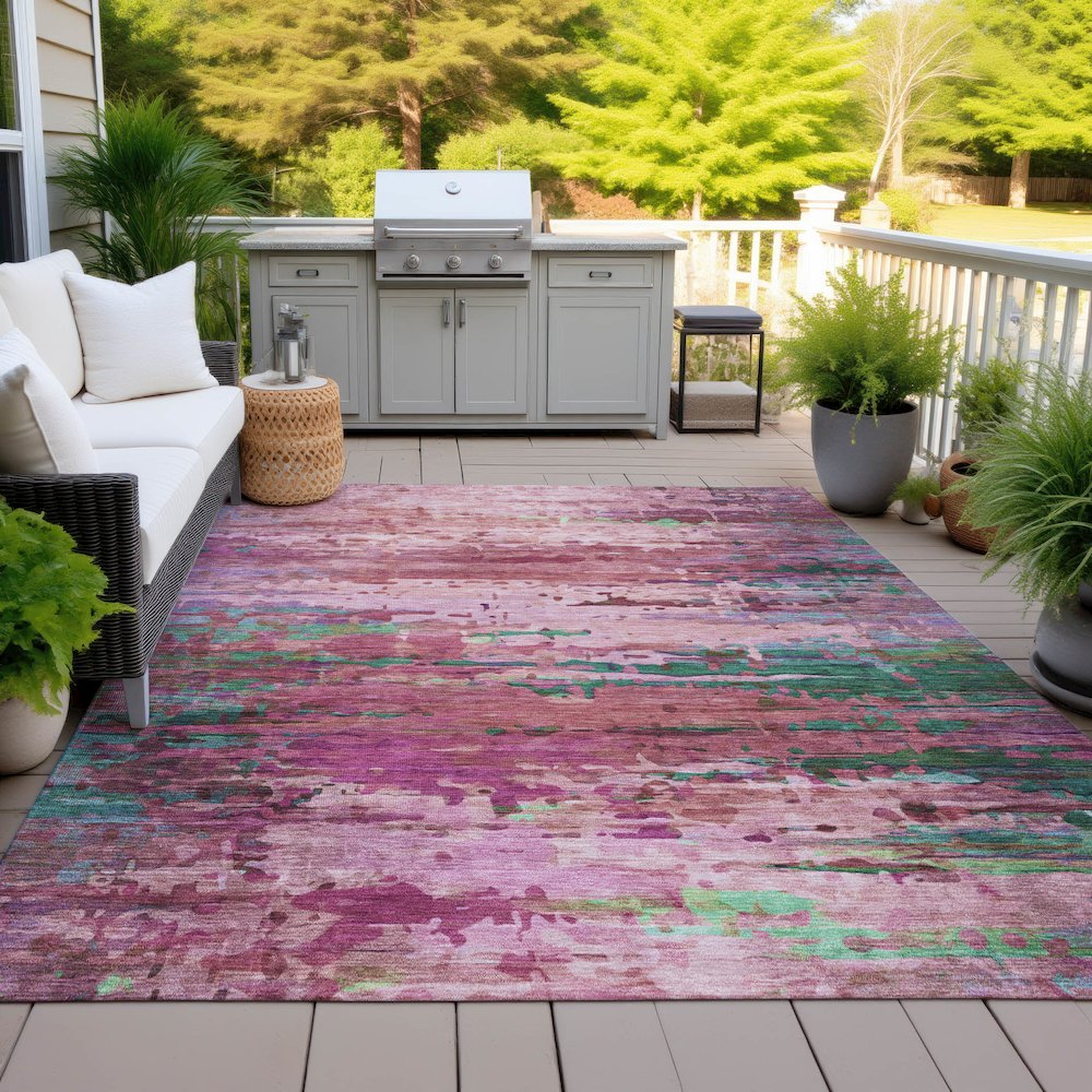 Machine Washable Indoor/Outdoor Chantille ACN2035 Pink 9' x 12' Rug. Picture 7