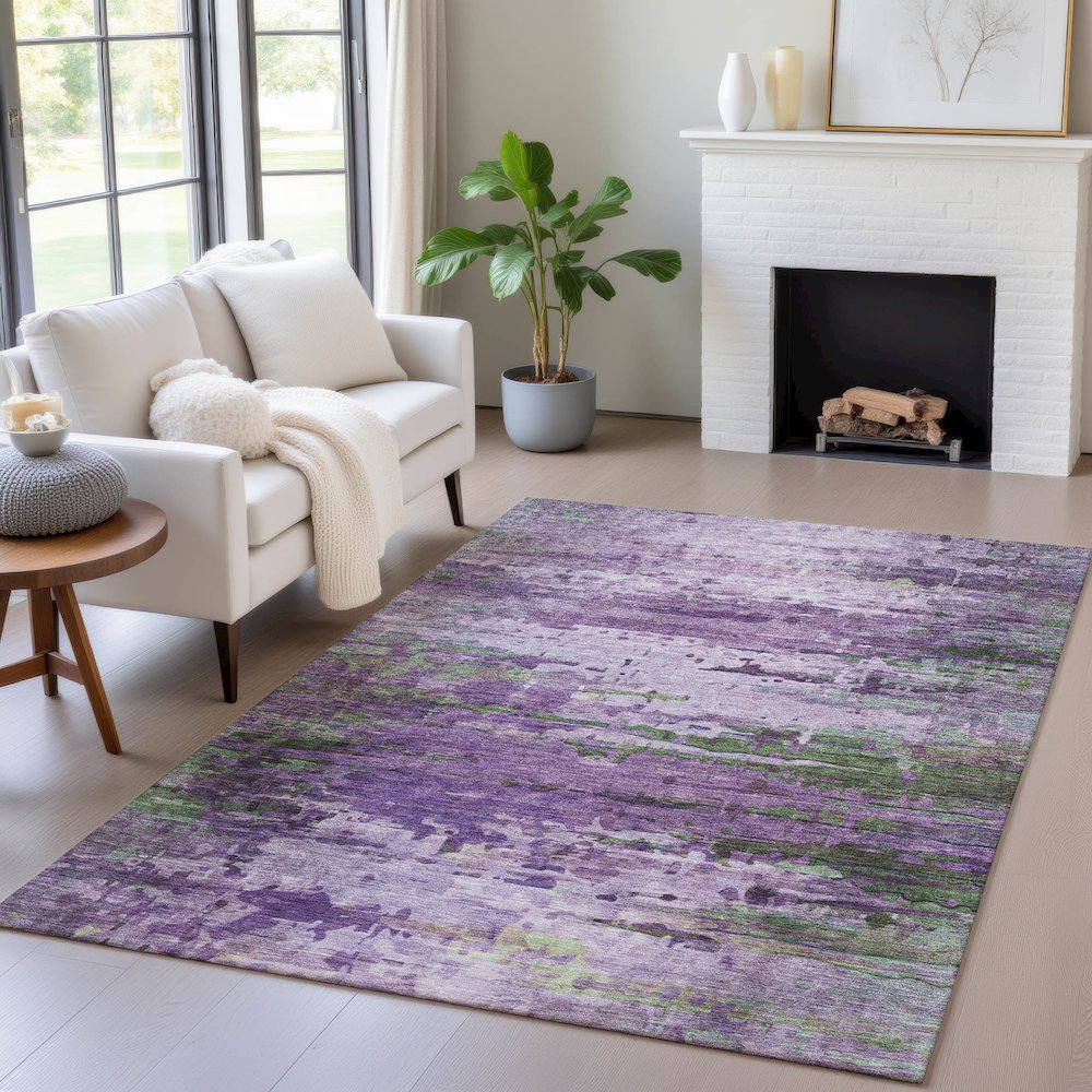 Machine Washable Indoor/Outdoor Chantille ACN2035 Purple 9' x 12' Rug. Picture 5