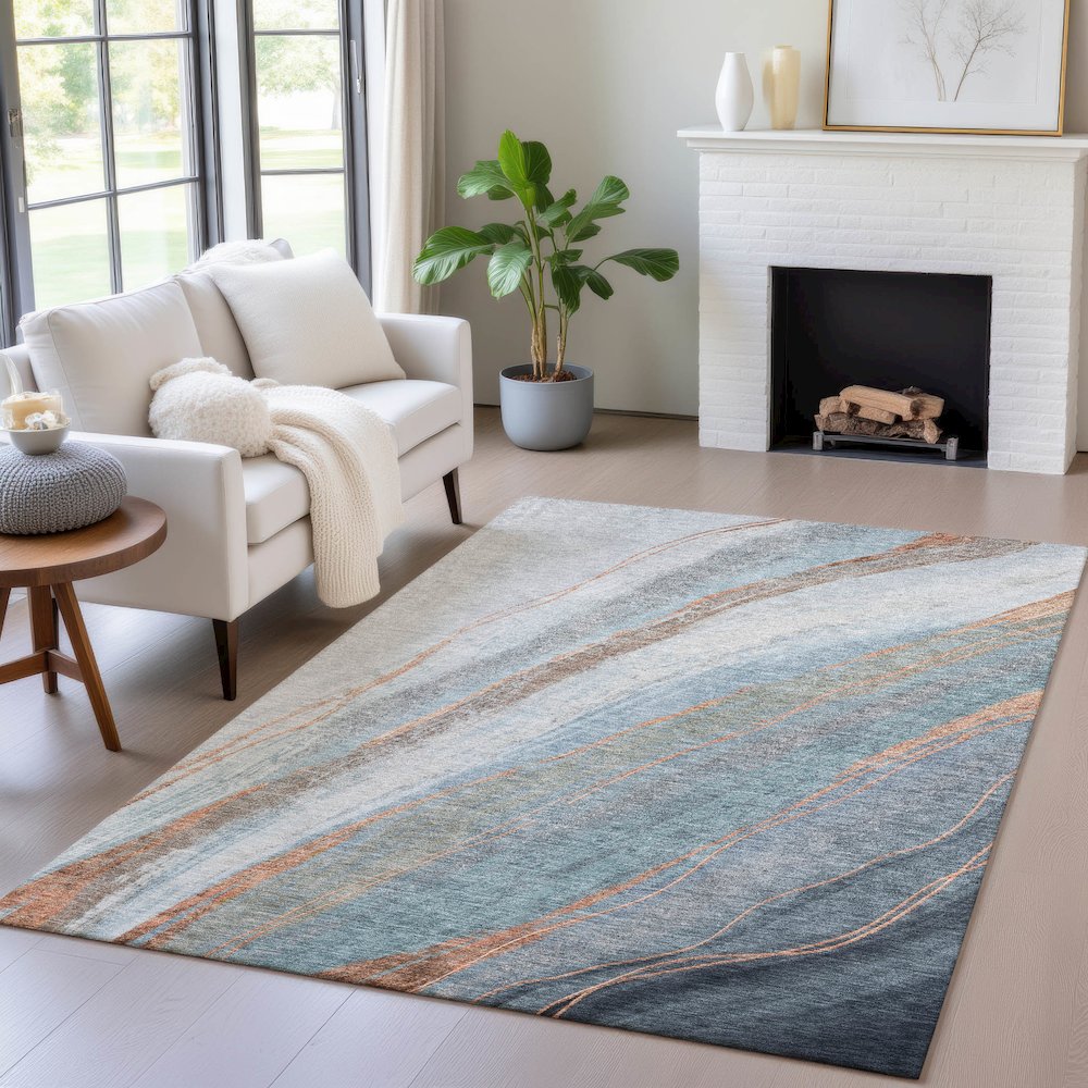Machine Washable Indoor/Outdoor Chantille ACN2036 Blue 9' x 12' Rug. Picture 5