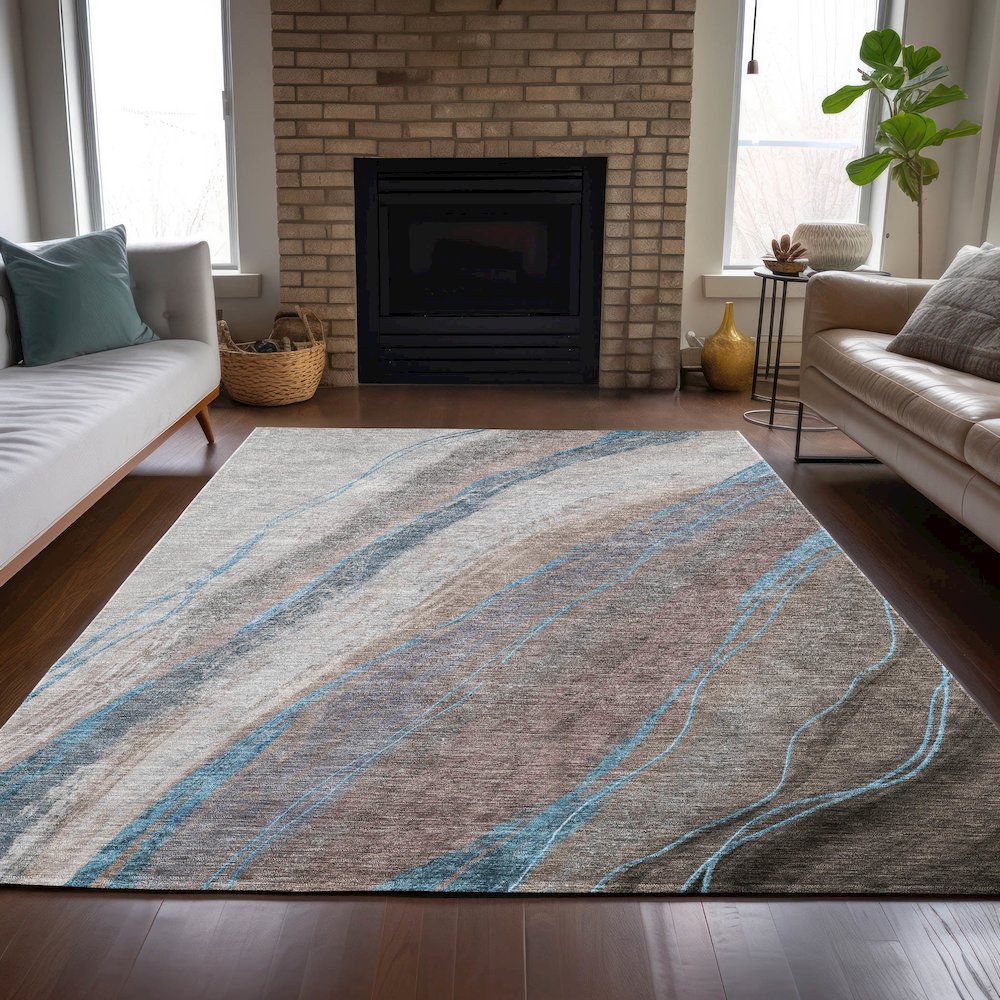 Machine Washable Indoor/Outdoor Chantille ACN2036 Brown 9' x 12' Rug. Picture 6