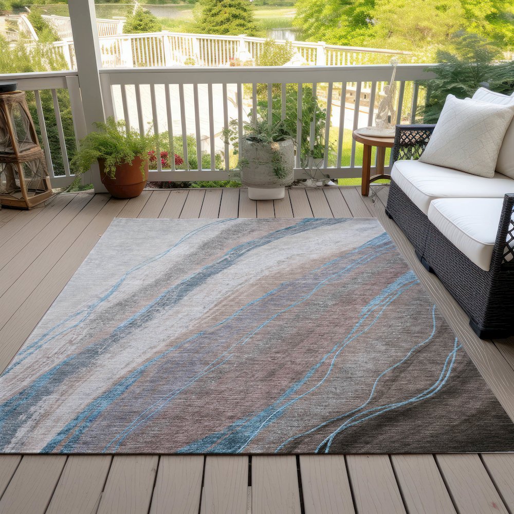 Machine Washable Indoor/Outdoor Chantille ACN2036 Brown 9' x 12' Rug. Picture 8